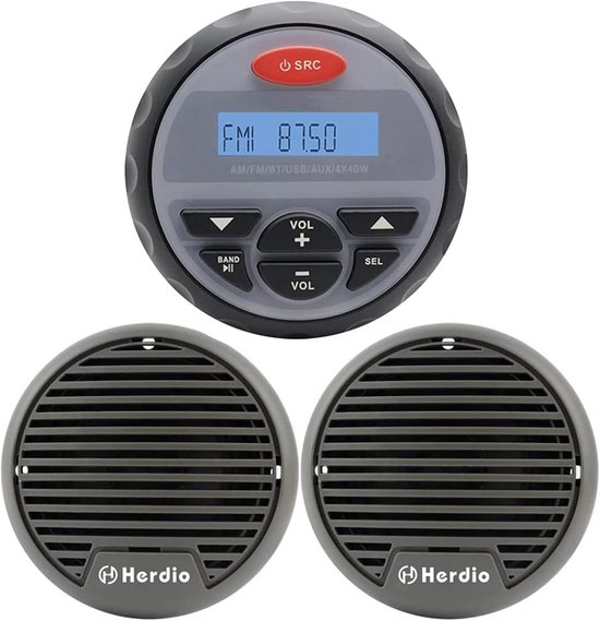 Foto: Waterdichte marine radio set met bluetooth mp3 2x 3 inch speakers voor boot quad en motor