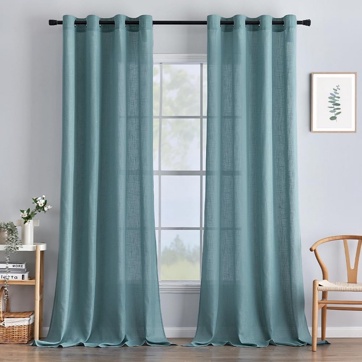 Transparante Linnengordijnen Blauw 140x215 cm - Inbetween Gordijn voor Woonkamer en Slaapkamer