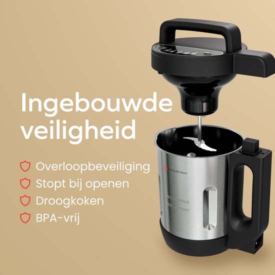 KitchenBrothers Soepmaker - 1.2L - 5 Programma's - Timer Display - Blender - RVS/Zwart van KitchenBrothers — afbeelding 5