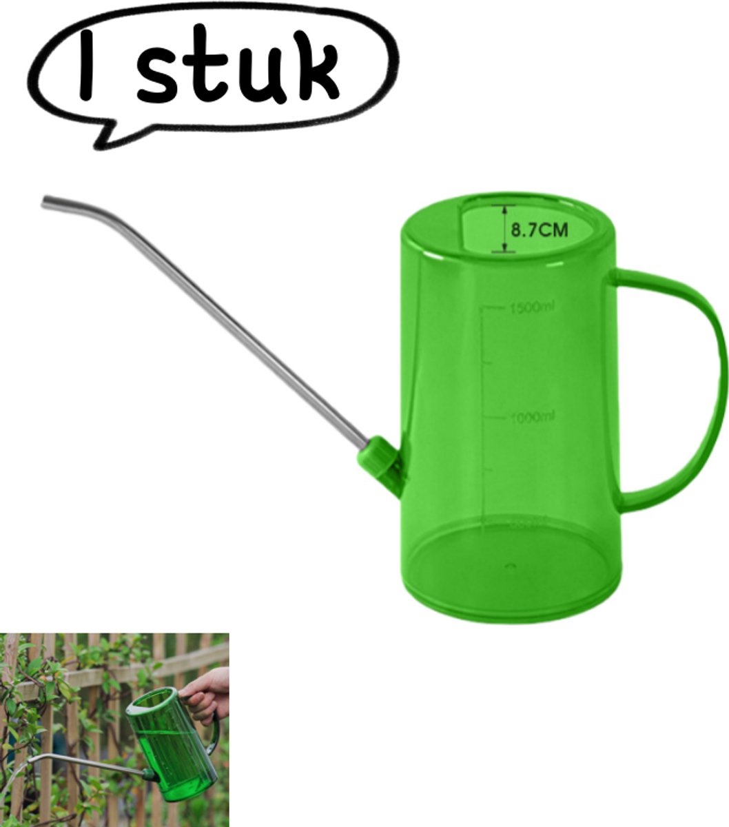 1 stuk - Gieter - Huishoudelijke gieter met lange tuit - Tuinieren, groene planten, potplanten, vetplanten, bloemensproeier - 1,5L - Groen