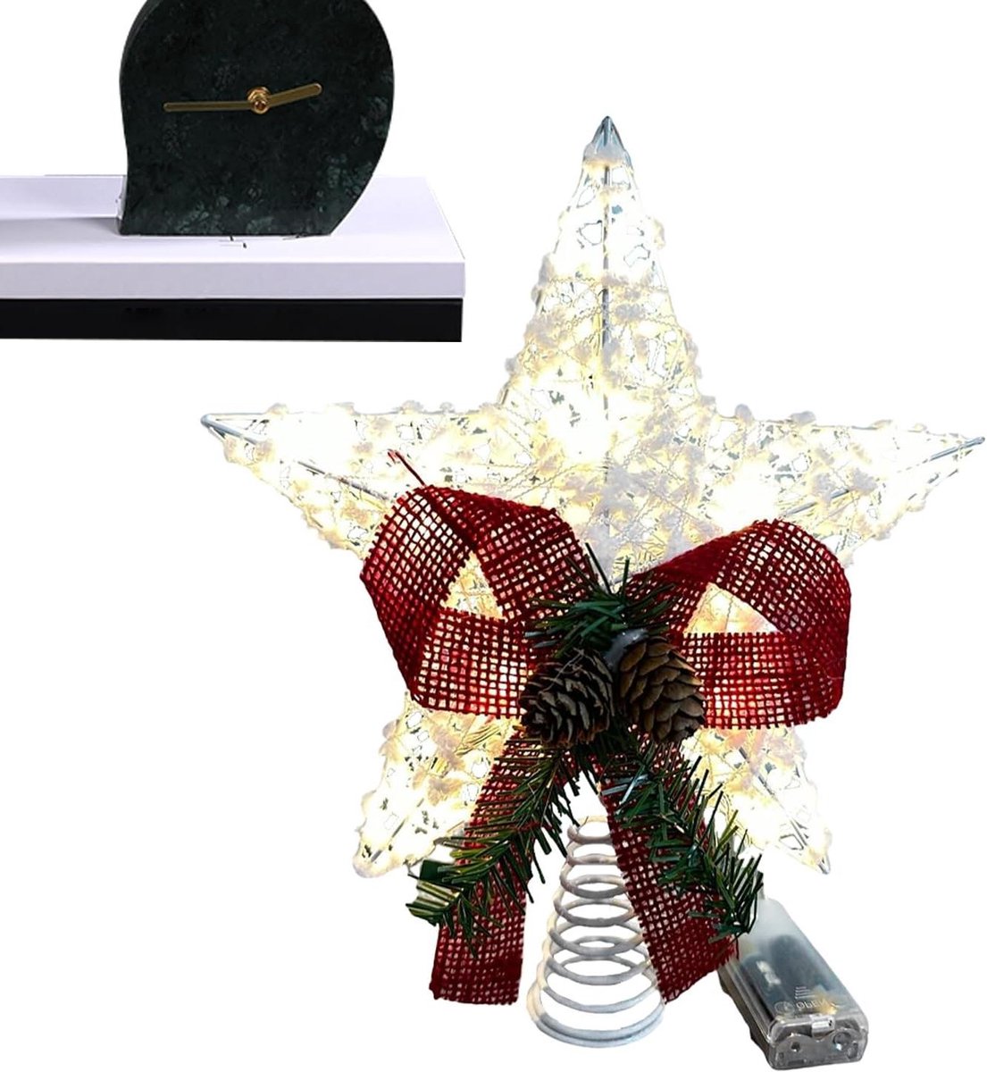 Schitterende groene kerstster met verlichting voor boomtop of decoratie.