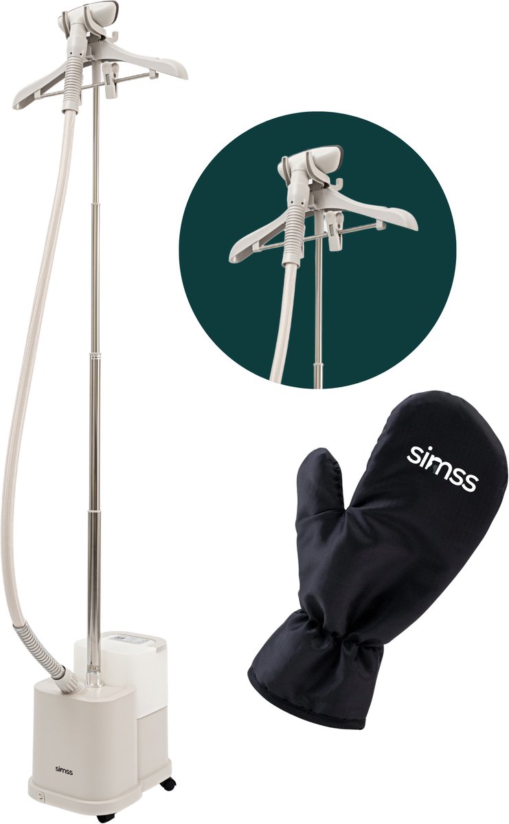 Simss® Prestige MAX - Professionele Verticale Kledingstomer met Kledinghanger - 4L Waterreservoir - 2200W Inclusief Warmtebestendige Handschoen - Mat - Beige