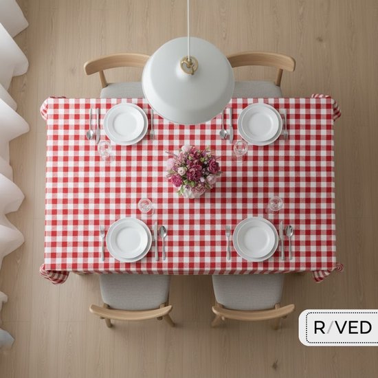 Nappe/ Boerenbont Raved Carreau de Ferme/Rouge Bordeaux/ Wit ↔ 140 cm x ↕ 290 cm - PVC - Lavable