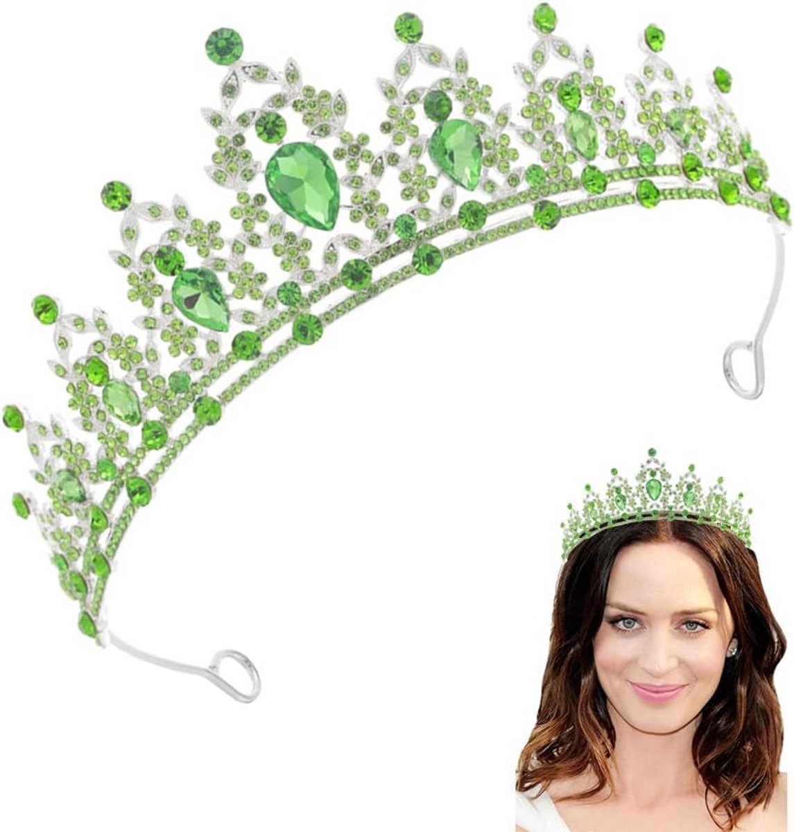 Prachtige Kristallen Diade Kroon Groen - Bruidshoofddeksel voor Feest, Bruiloft of Verjaardag