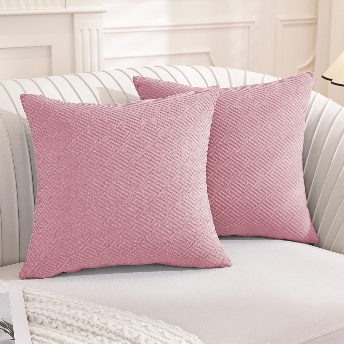 Unyqoos Set van twee stijlvolle roze kussenhoezen met verborgen ritssluiting en geometrisch design