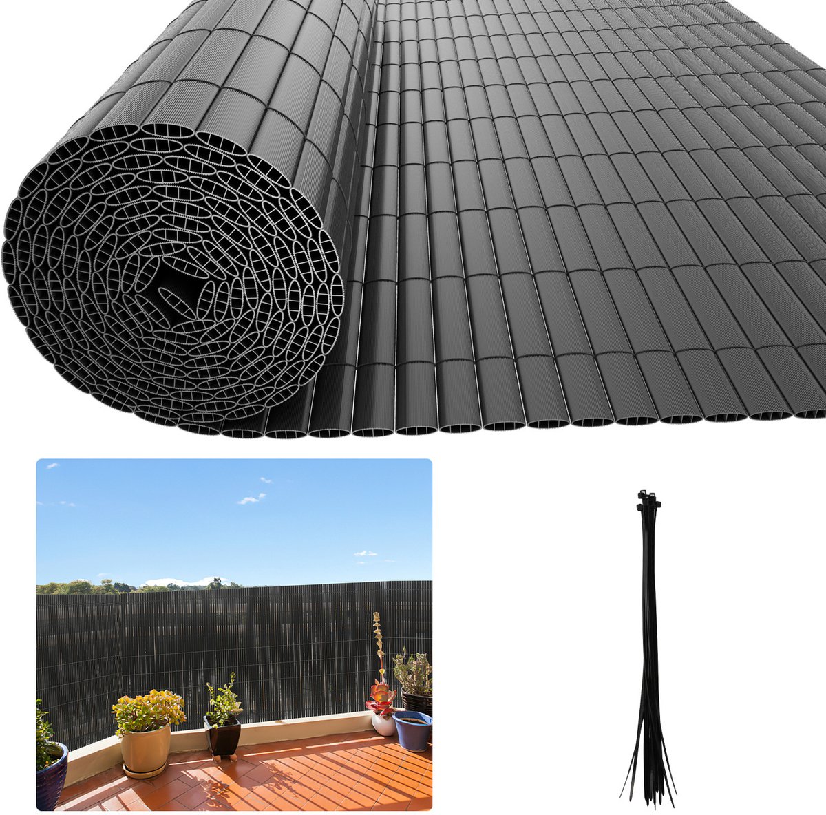 1.0 x 3 m PVC Tuinscherm voor Privacy – Tuinafscheiding & Balkonscherm – Grijs