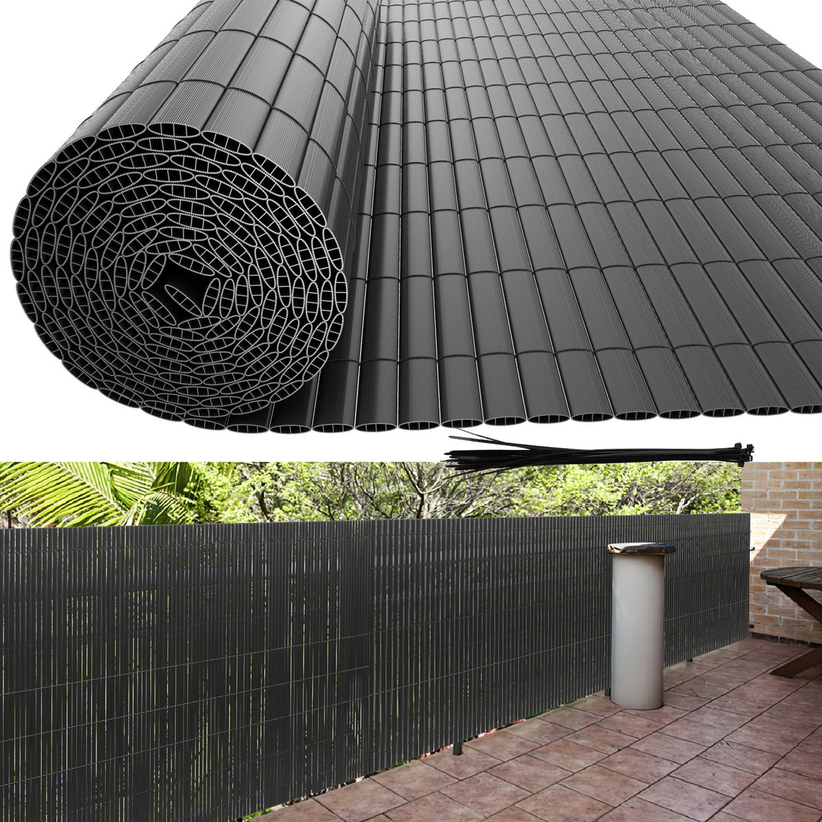 1.0 x 5 m PVC Tuinscherm voor Privacy – Tuinafscheiding & Balkonscherm – Grijs