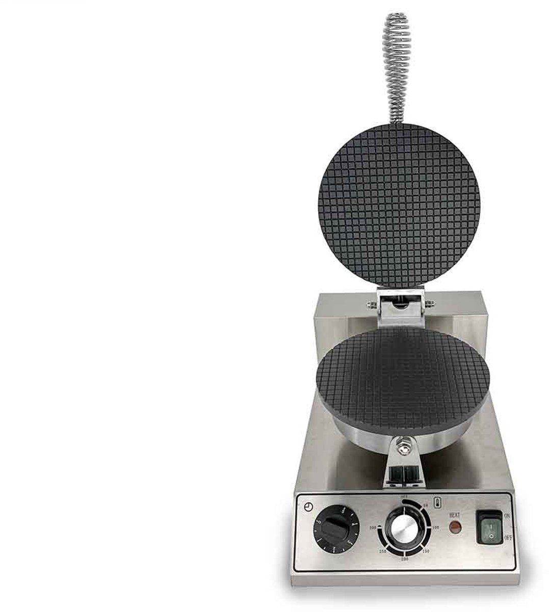 HCB® - Professioneel rond horeca Wafelijzer met timer - 230V - Wafelmaker van RVS / INOX - 39x25x26 cm (DxBxH) - 10.40 kg - 1131