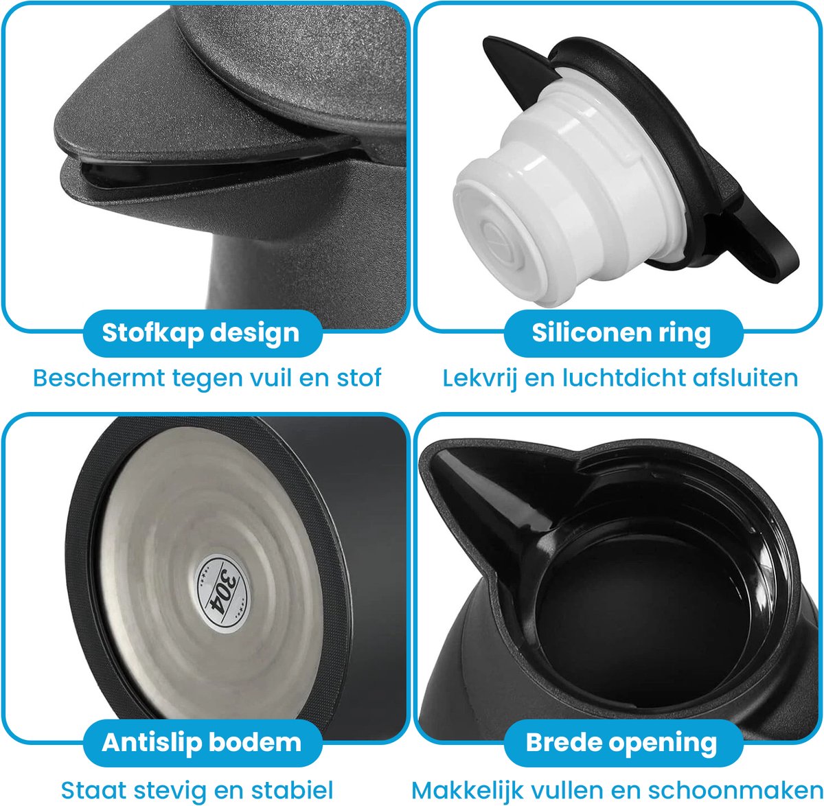 Thermoskan - 1,9 Liter - Thermos - Isoleerkan - Koffie en thee - Warm en koud - Zwart — cadeau in Koken & Dineren - foto 7