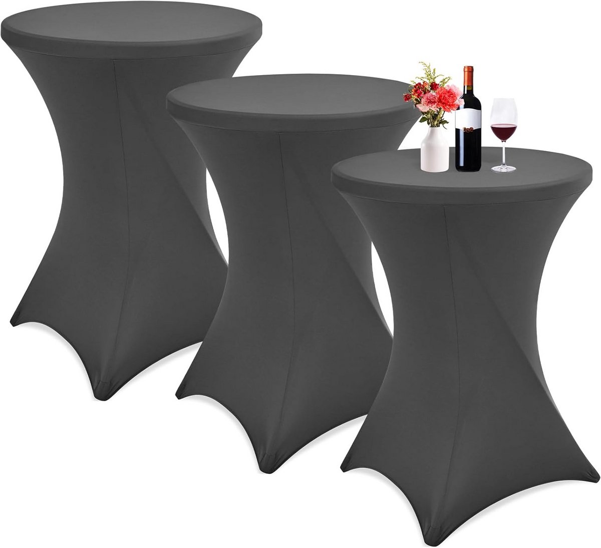 Set van 3 Elastische Tafelhoezen voor Bistrotafel Ø 80-85 cm Hoogwaardig Spandex