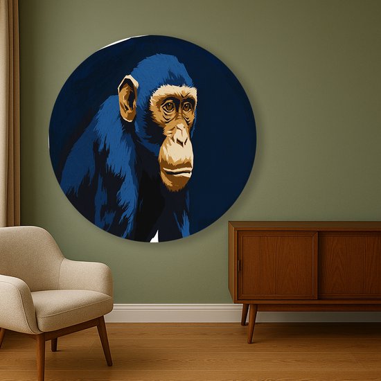 Chimpansee – wandkunst rond – aluminium – Dibond muurcirkel – 80x80 cm