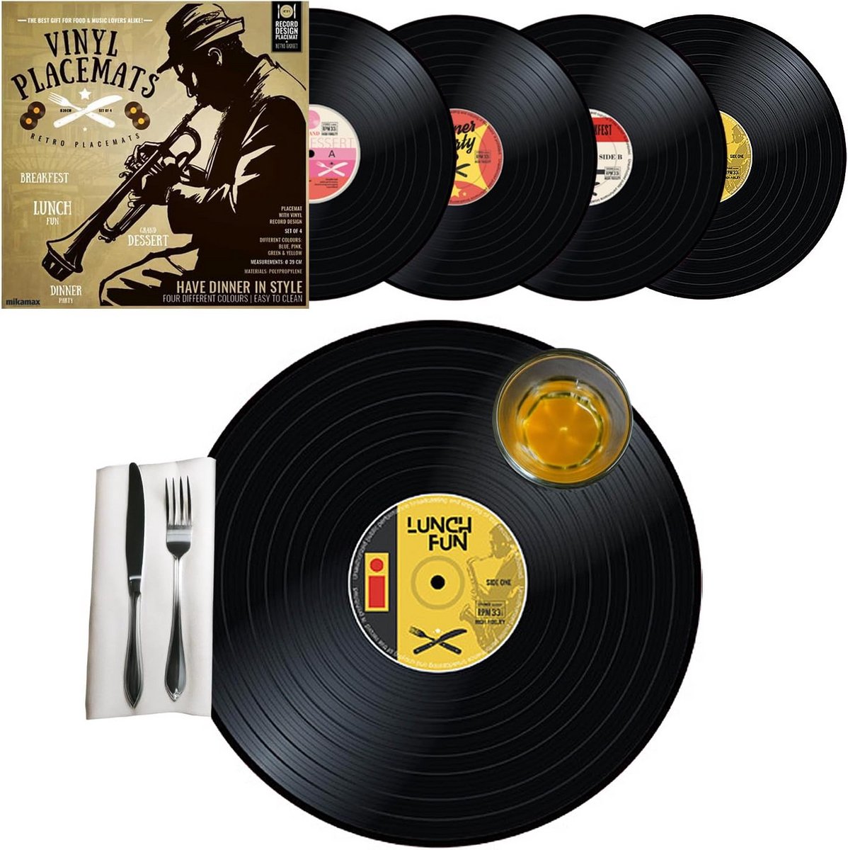 Set van 4 Ronde Vinyl Tafelmatten - Afwasbaar en Hittebestendig Tafelkleed