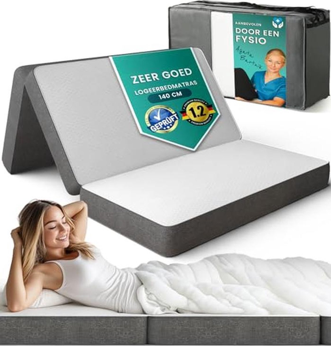 Inklapbare slaapbank voor 2 personen - 140 x 200 x 14 cm - Vouwmatras voor gasten - Ruimtebesparend en comfortabel - Øko-Tex standaard - Grijs/Wit
