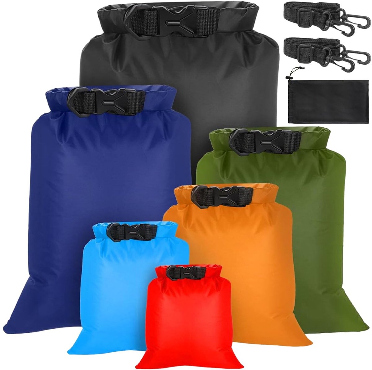 IMPERATORIS® Dry Bag - Waterdichte Tas - Oprolbare Sluiting - Voor Kajakken, Varen en Strand - Drijvende Tas - 8 Liter - 6 Stuks - kleurrijk