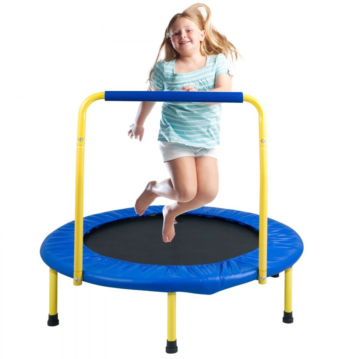 Trampoline - Mini fitnesstrampoline/kindertrampoline - Opvouwbaar - Draagvermogen 60 kg - Diameter 92 cm - Voor binnen en buiten - Blauw
