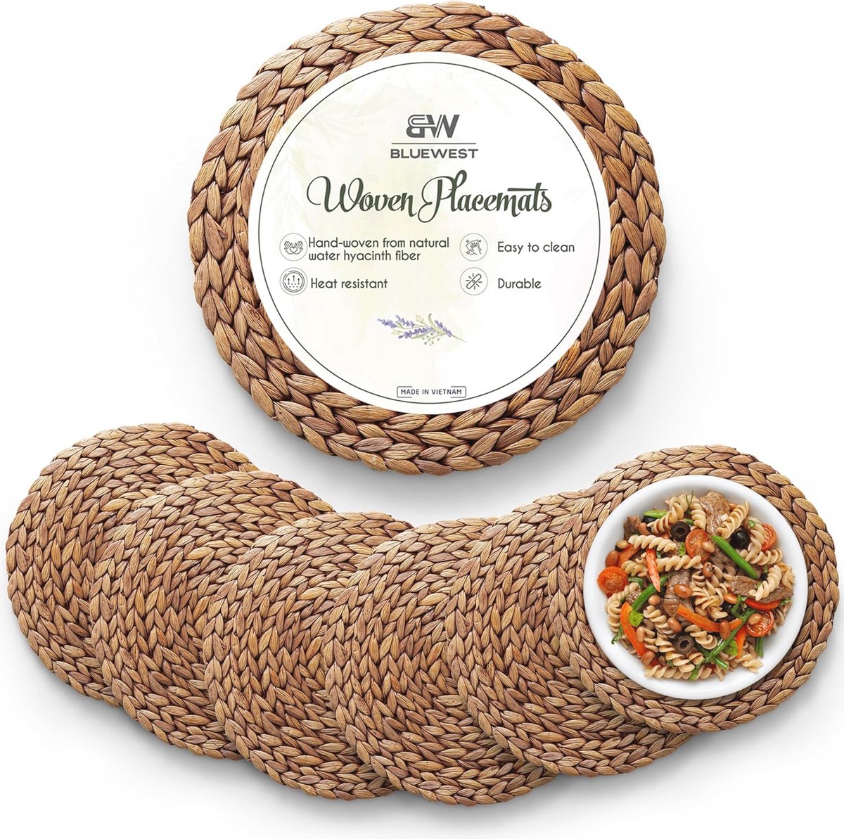 Ronde Rotan Waterhyacint Placemat Set van 6 - Hittebestendig en Antislip