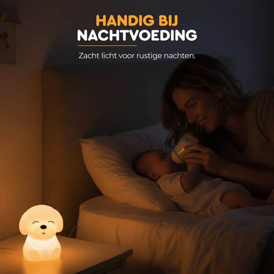 Nachtlampje Kinderen LED - Puppy Nachtlamp - Siliconen Baby Nachtlamp - Touchbediening - Kleurveranderend - Dimbaar - Draadloos - Nachtlicht Kind - Bedlampje Baby - Timer 30 & 60 Min - USB Oplaadbaar - Bello van Merkloos — afbeelding 4
