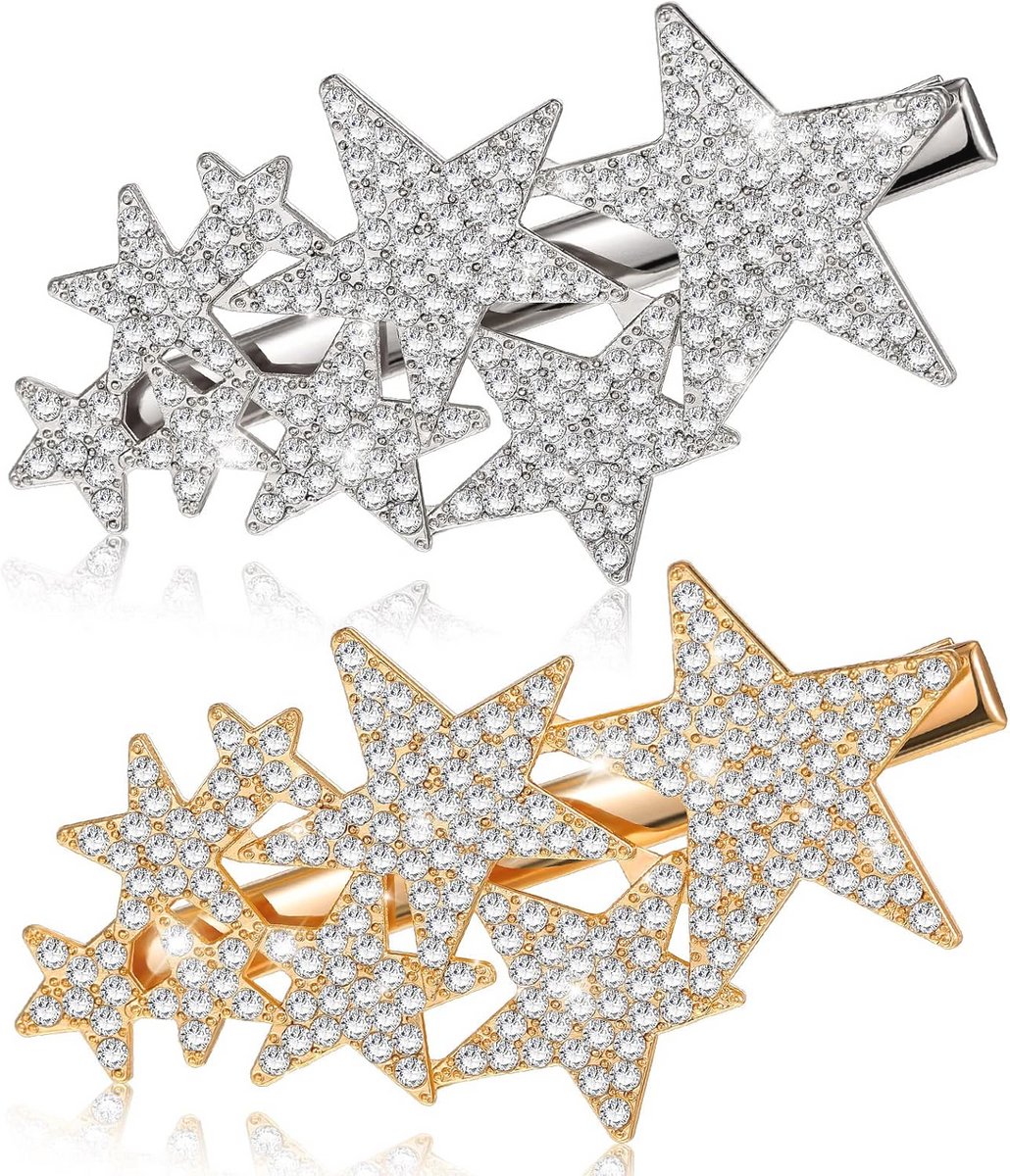 Ster Haarspeld Met Rhinestones - 2 Stuks - Modieuze Haarklippen Voor Vrouwen - Goud & Zilver
