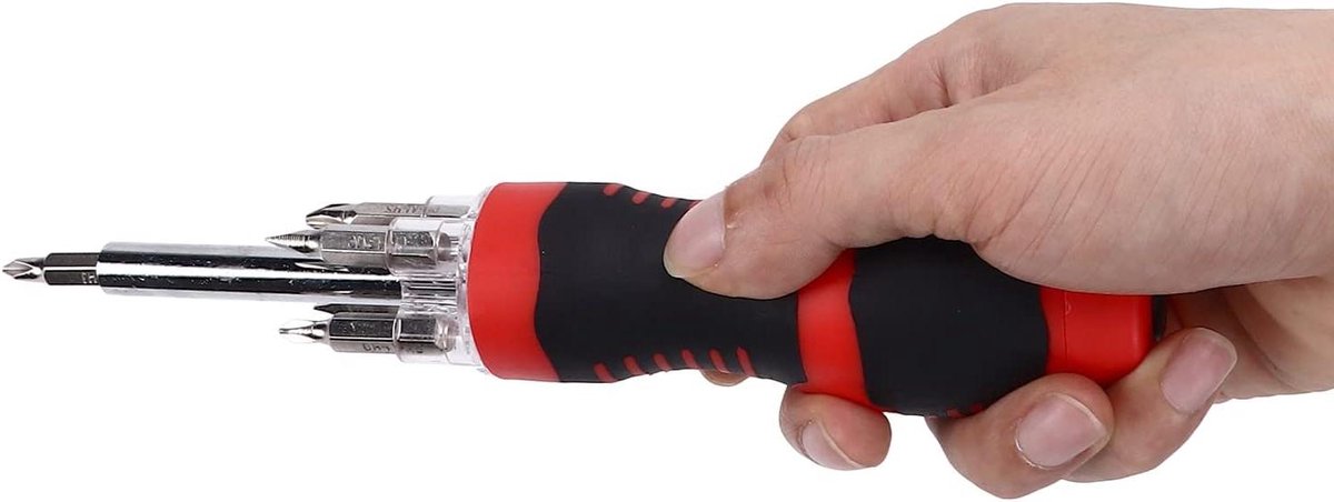 Allecta - Led-oplichtende Schroevendraaierset Rood met Kruiskopbit - Multifunctioneel en Zeer Sterk - Voor Langdurig Gebruik - Handig voor Dagelijks Werk