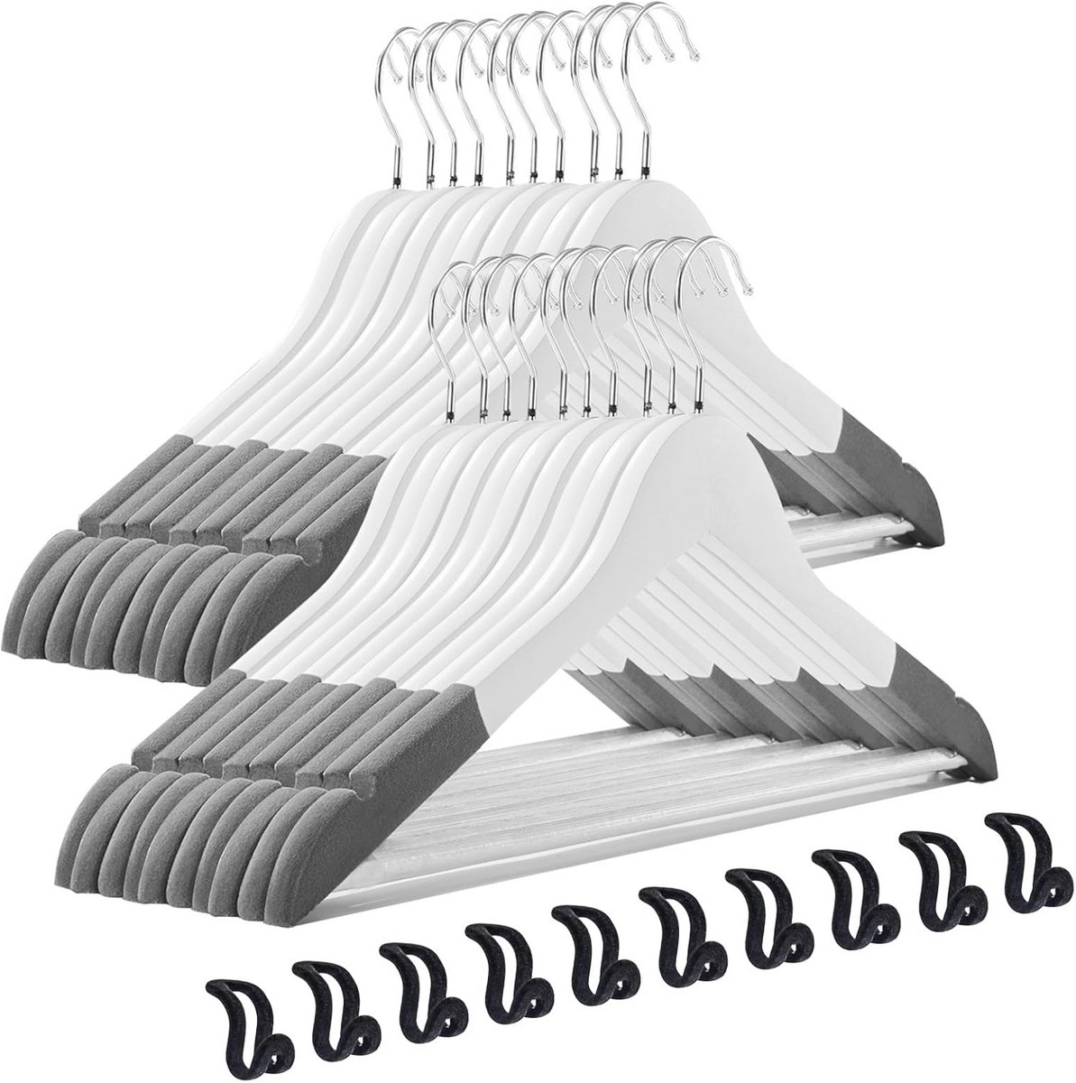 Set van 20 fluwelen houten kledinghangers met antislip en draaibare haak
