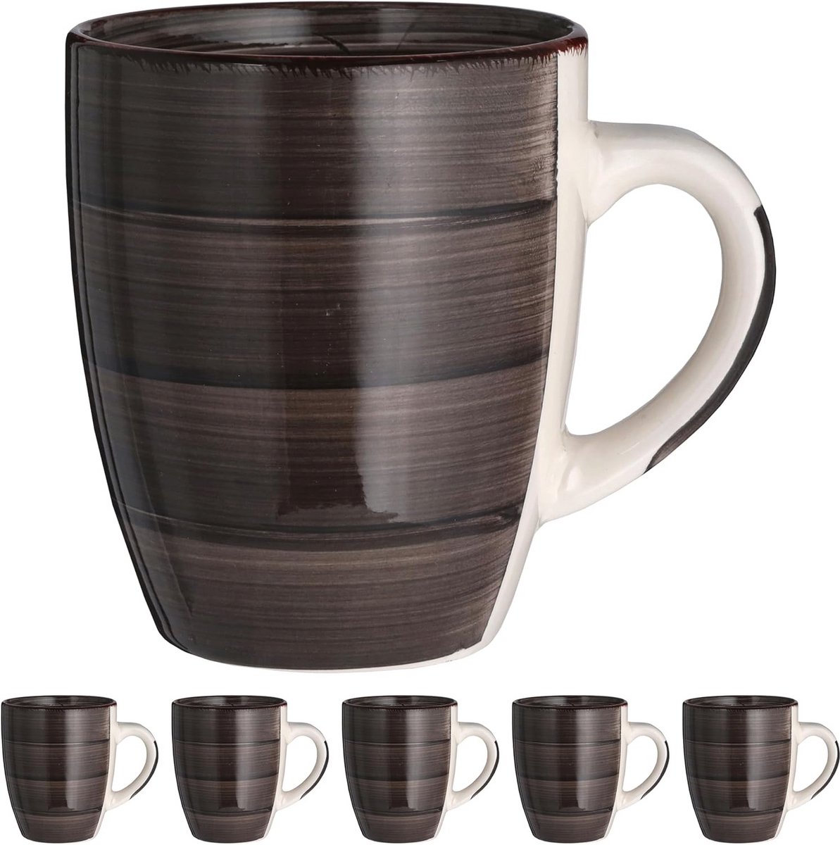 Set van 6 stijlvolle koffiemokken - zwart aardewerk 360ml