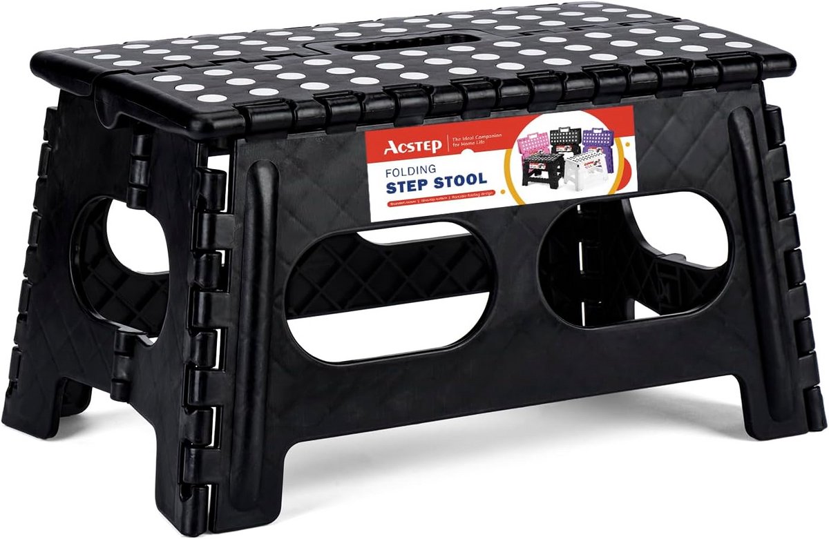 Opvouwbare Extra Brede Stapkruk - Zwart, Veilig en Antislip voor Kinderen en Volwassenen