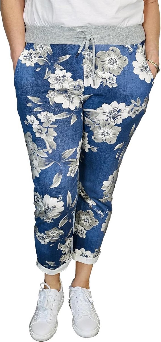 Dames Italiaanse Broek met Elastische Taille en Opgewalste Pijpen en Zijzakken