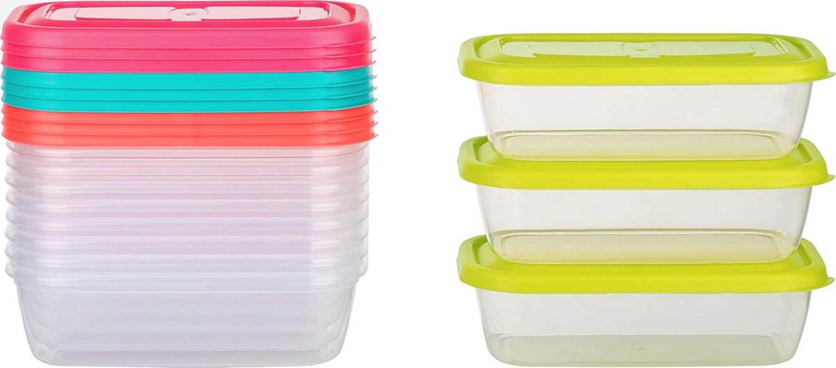 Set van 12 gekleurde diepvriesdozen 580ml - Transparante vershouddozen voor voedsel