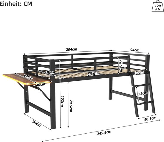 EMODA 46 cm Hoge Bedframe 140x190 cm, Zwaar Belastbaar Metalen Platform EMODA 46 cm Hoge Bedframe 140x190 cm, Zwaar Belastbaar Metalen Platform