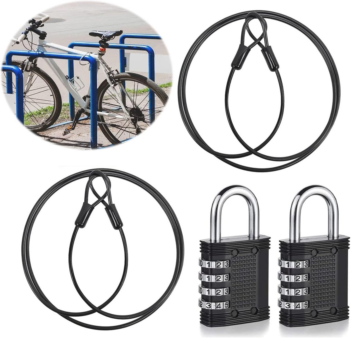 Kabelslot set 2 stuks met cijferslot - Universele beveiliging voor fiets en motoraccessoires