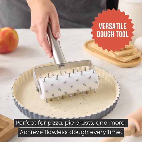 Pomodoro Roestvrijstalen pizzadeeg docker roller (21 x 14,5 cm, spike-lengte 7 mm) - essentieel keukengereedschap voor crackers Chef Pomodoro roestvrij staal pizzadeegroller — afbeelding 5