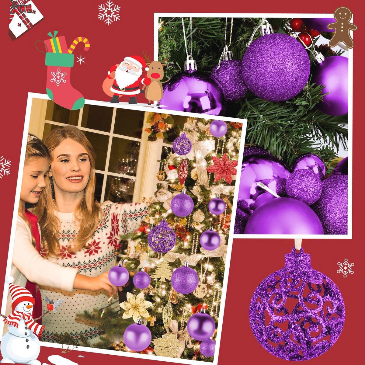 Kerstballen Set 100 Stuks - Kunststof Hangende Versieringen voor Thuis en Festival Decoratie 3-6CM (Paars) – foto 3