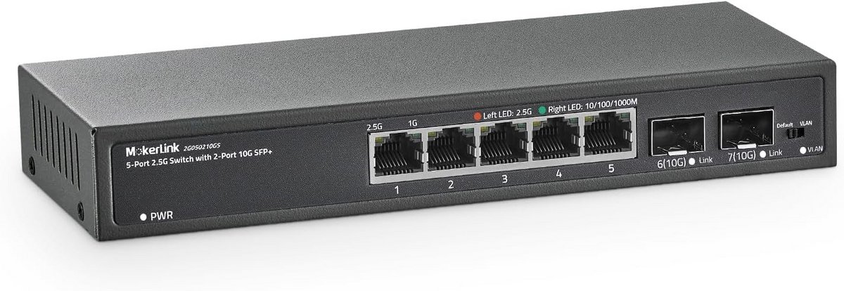 5-Poorts 2.5G Gigabit Netwerk Switch met Dubbele 10G SFP+ Slot