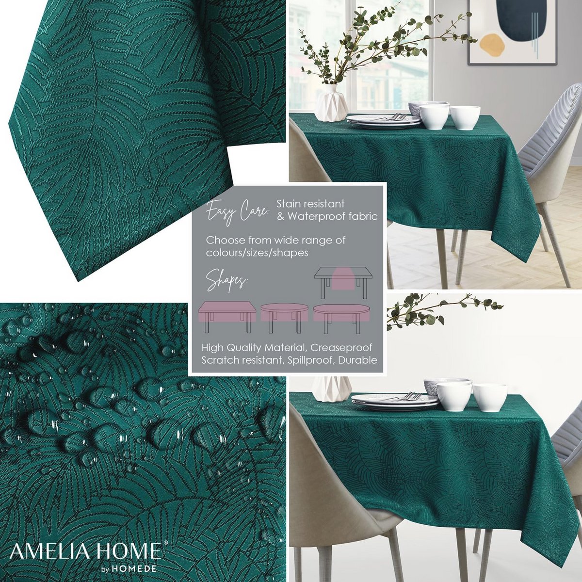 Waterafstotend tafelkleed met lotuseffect - Linnenlook - 80x80 cm - Agaat Groen