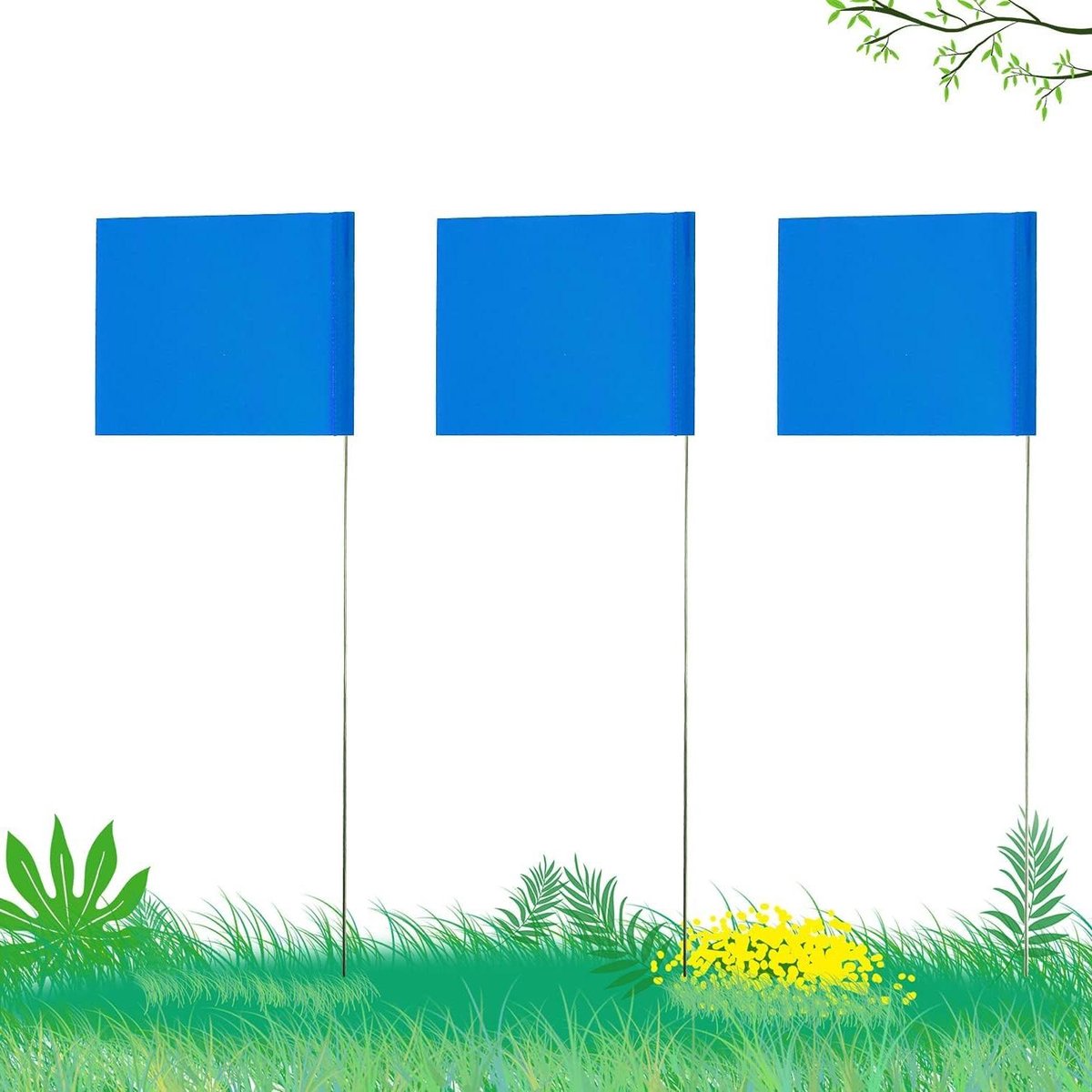 Allecta - Markeringsvlaggen 42 stuks voor industrieel gebruik | Stalen paal | Vinyl paalvlag | Rioleringen en landschapsarchitectuur | Blauw