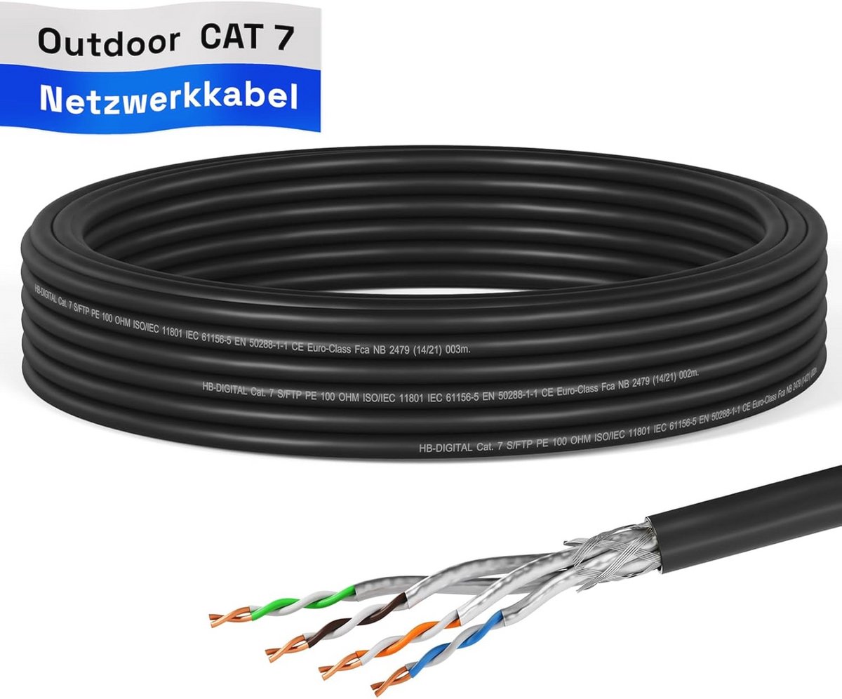 Cat 7 Outdoor Ethernet Kabel - Dubbel Afgeschermd, 10 Gbps Netwerkkabel voor Installatie