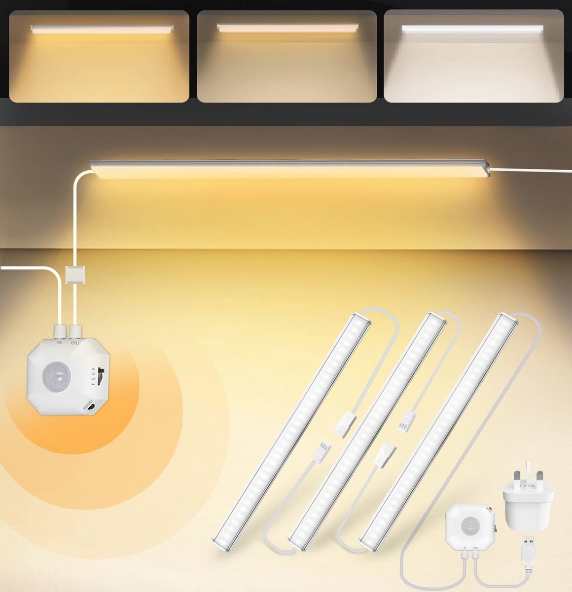 Onder Kast Keuken Verlichting met Bewegingssensor en 3 Kleuren Lichten