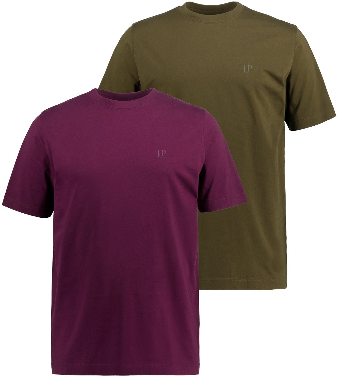 JP 1880 - Heren - T-shirts basic set van 2 ronde hals - Aubergine - Maat 3XL