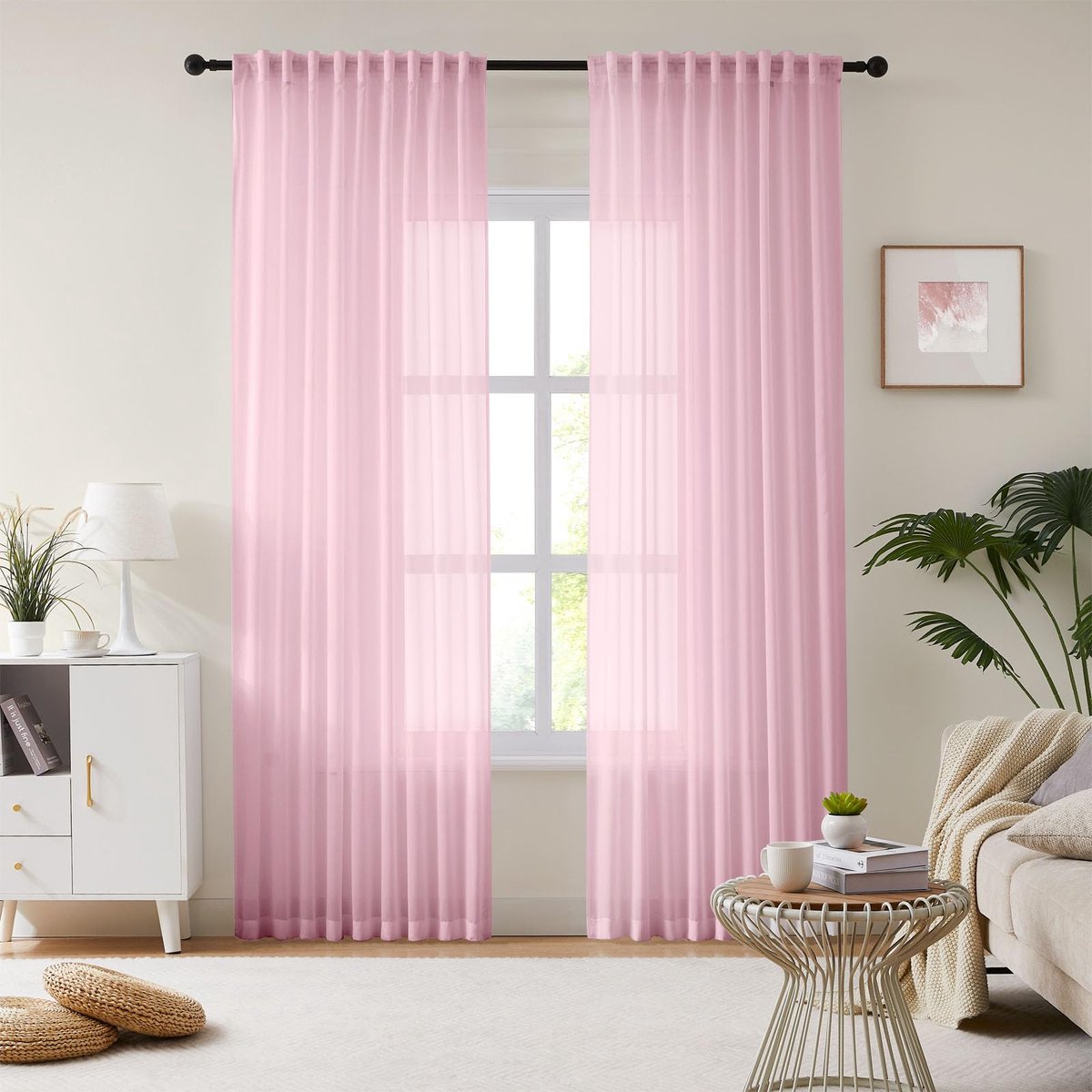 Unyqoos Elegante roze voile gordijnen set voor sfeervolle lichtinval en privacy 245 x 137 cm