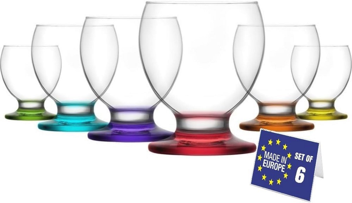 Kleurrijke glazen ijsschalen set van 6 stuks - 280 ml, 100% loodvrij