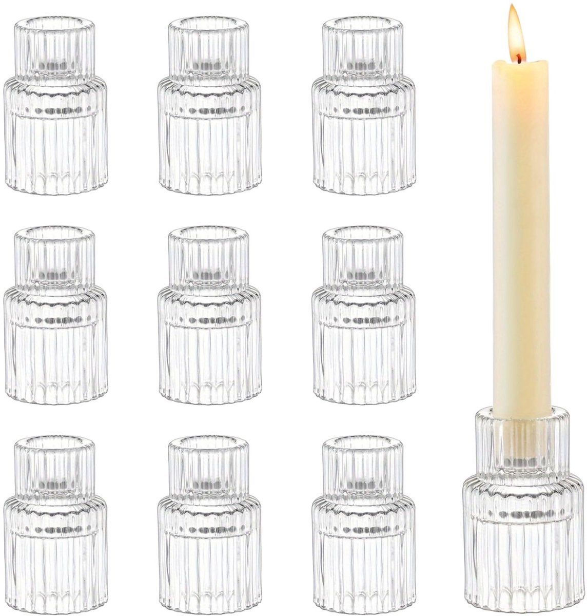 Unyqoos Set van 10 stijlvolle glazen kandelaars voor sfeervolle tafeldecoratie, transparant, 20*4cm, 10 stuks
