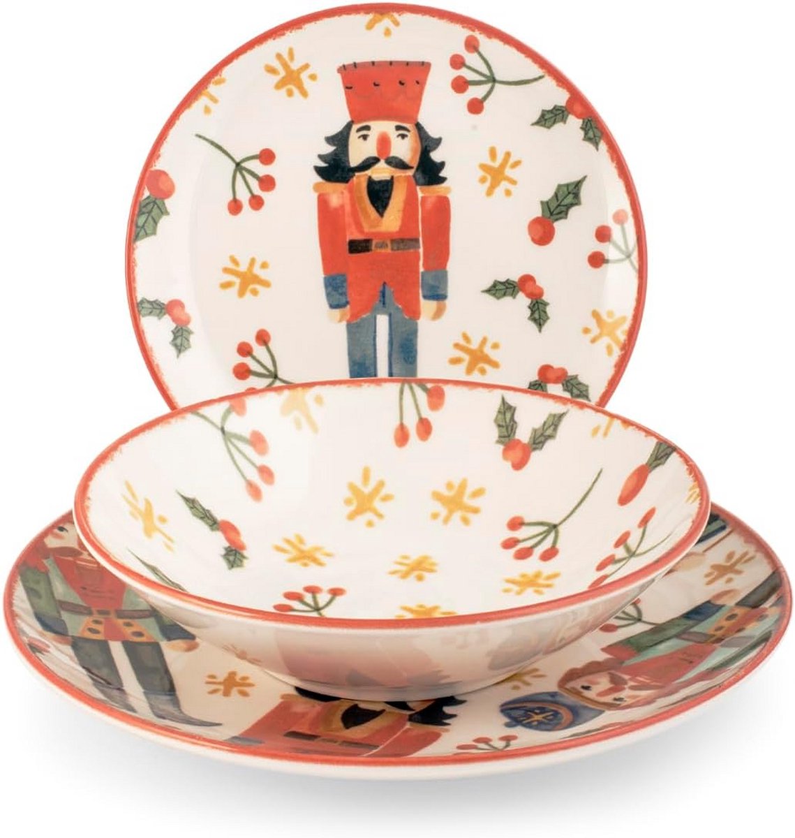 Servies 18-delig Kerst Tafelset Stout Staal - Dinerborden, Soppborden en Dessertborden
