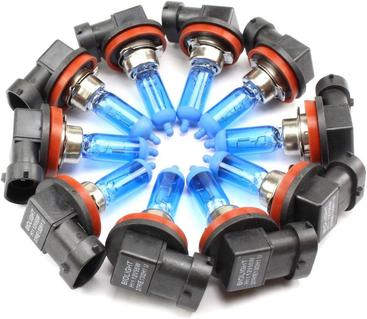 SET 10x H11 55W 12V Halogeenlampen PGJ19-2 met Xenon Look Super White UV-Kristalglas + 2x T10 Lampjes