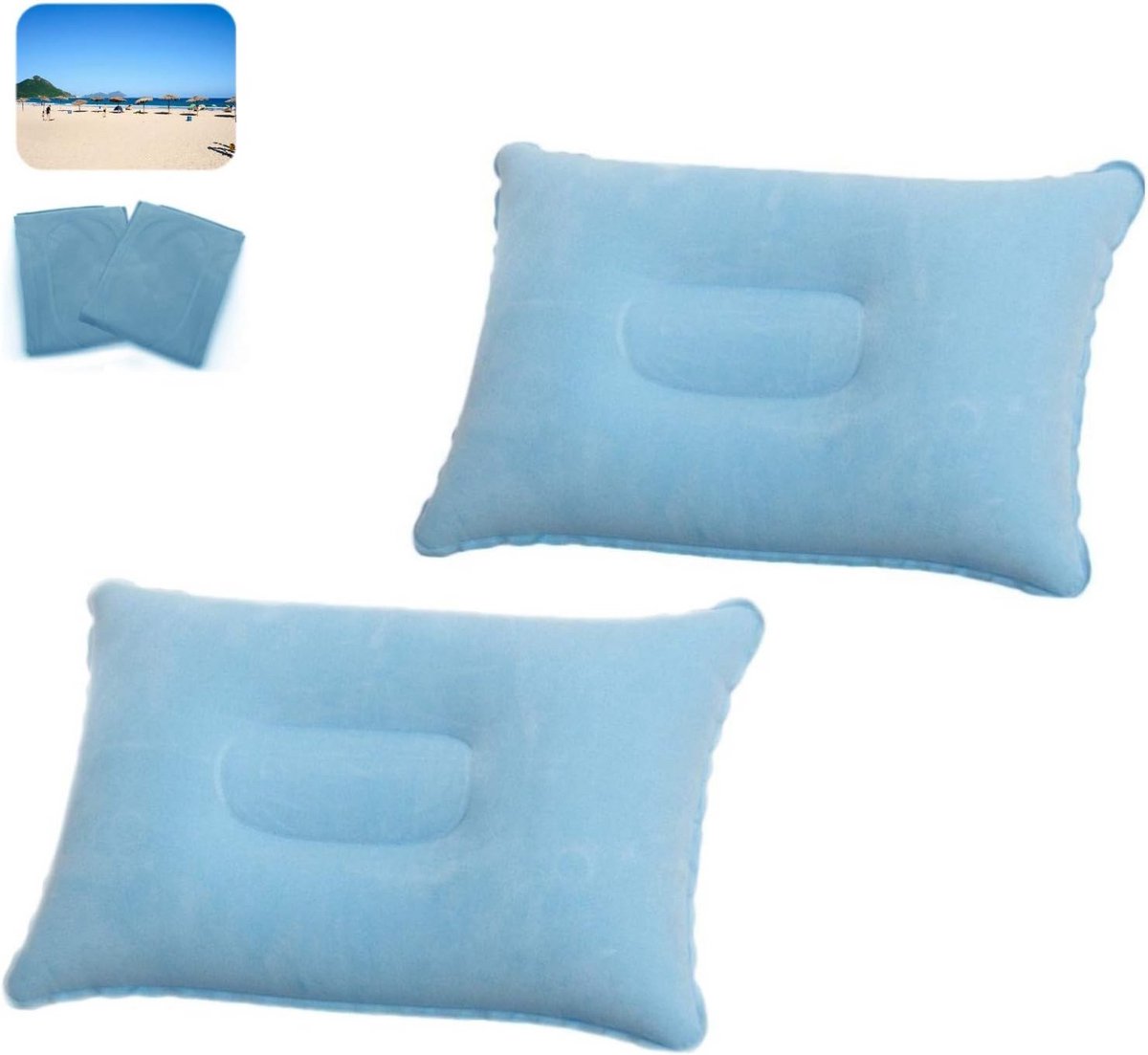 Set van 2 Opblaasbare Reis- en Campingkussens - Compact Hoofdkussen voor Tentvakantie, Strand of Reizen