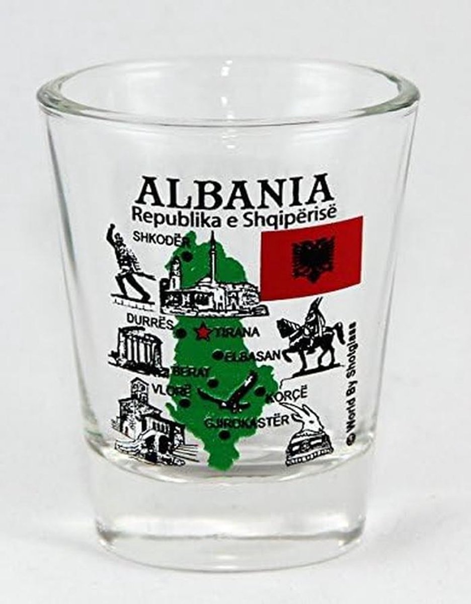 Souvenir Glas met Albanese Bezienswaardigheden en Iconen