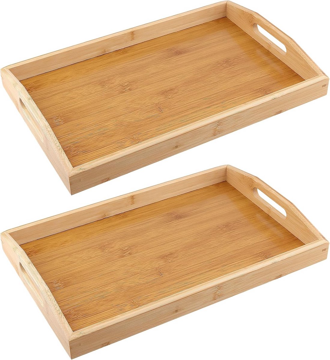 Set van 2 Rechthoekige Bamboe Dienbladen met Handvat - Houten Serveerplateau 38x25 cm