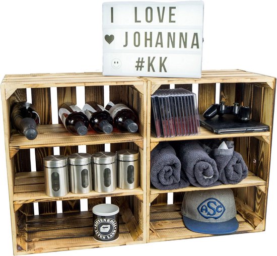 CHICCIE Wino Wijnrek, 3 stuks, van hout, gevlamd, houten kist