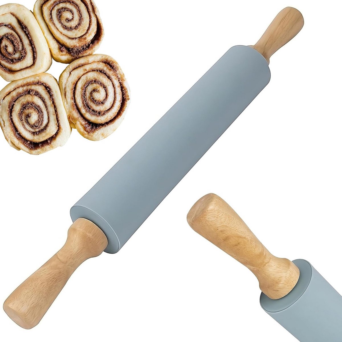 Siliconen Deegroller met Houten Handvat - Non-stick voor Pasta en Taartdeeg