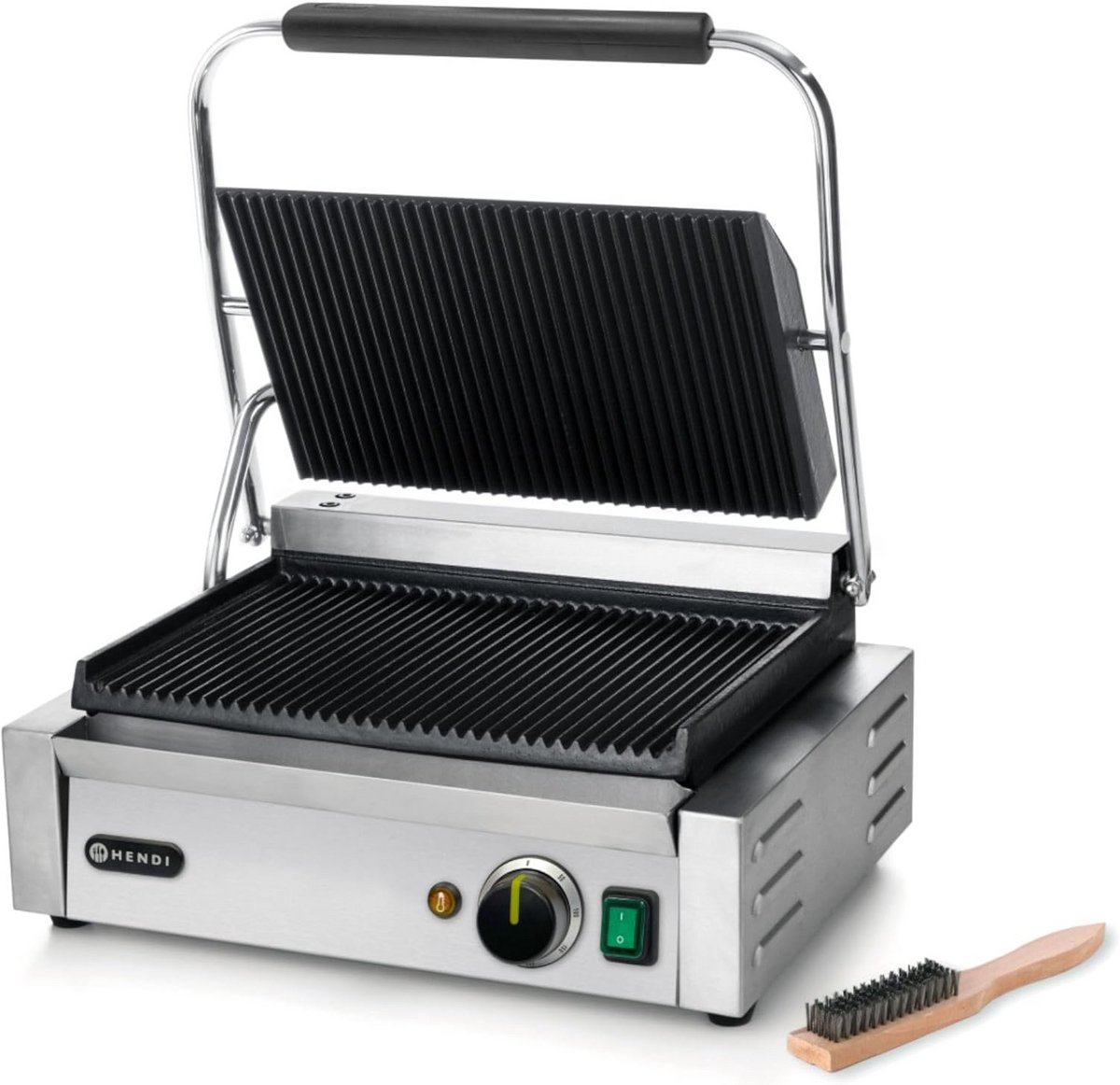 Professionele Geribbelde Contactgrill 2200W tot 300°C met Reinigingsborstel