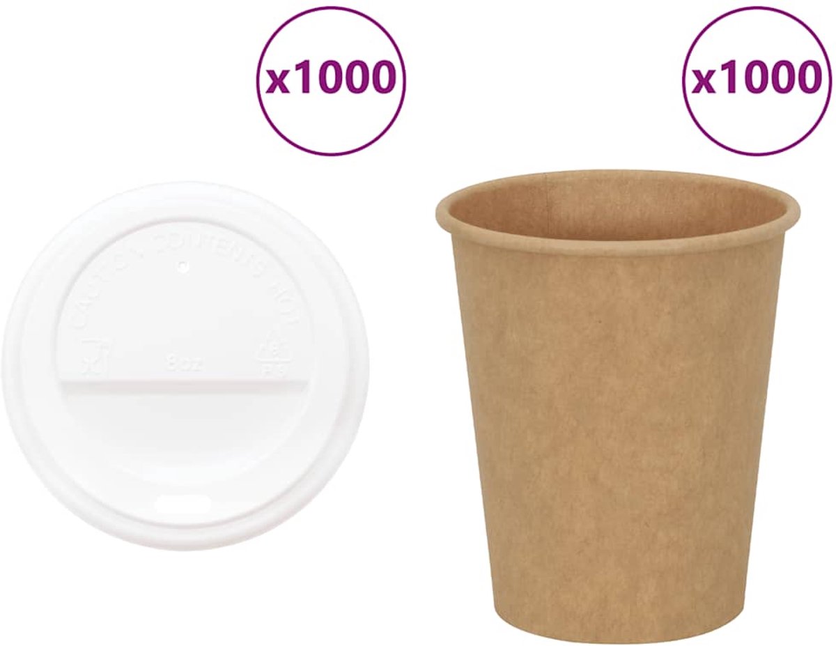 vidaXL - Papieren - koffiekopjes - met - deksel - 1000 - st - 8oz - 200 - ml
